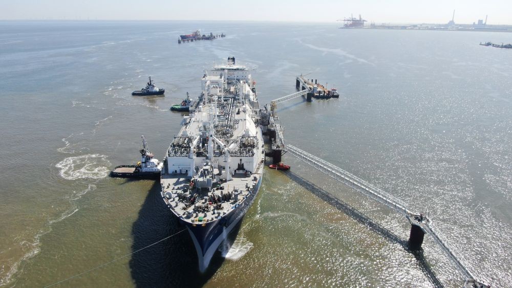 The FSRU Excelsior berthed at the Wilhelmshaven LNG terminal, Germany, April 2025
