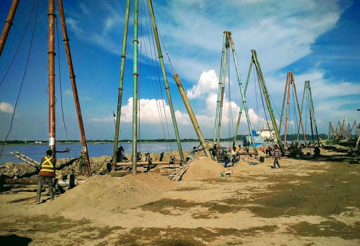 Piling construction works at the Patenga Container Terminal site, Chattogram