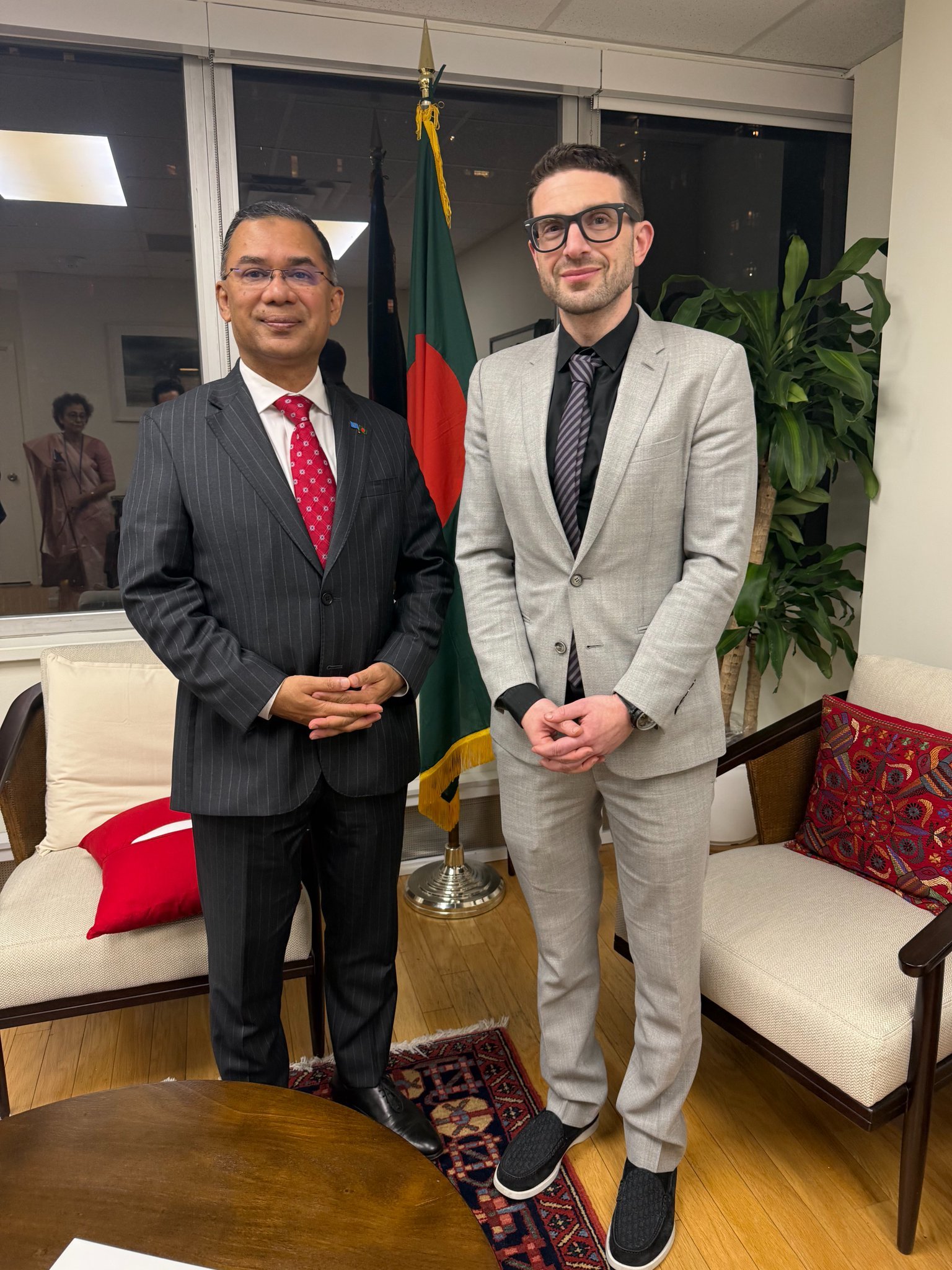 Alex Soros with UN General Assembly President and Foreign Minister Khalilur Rahman during UNGA 81