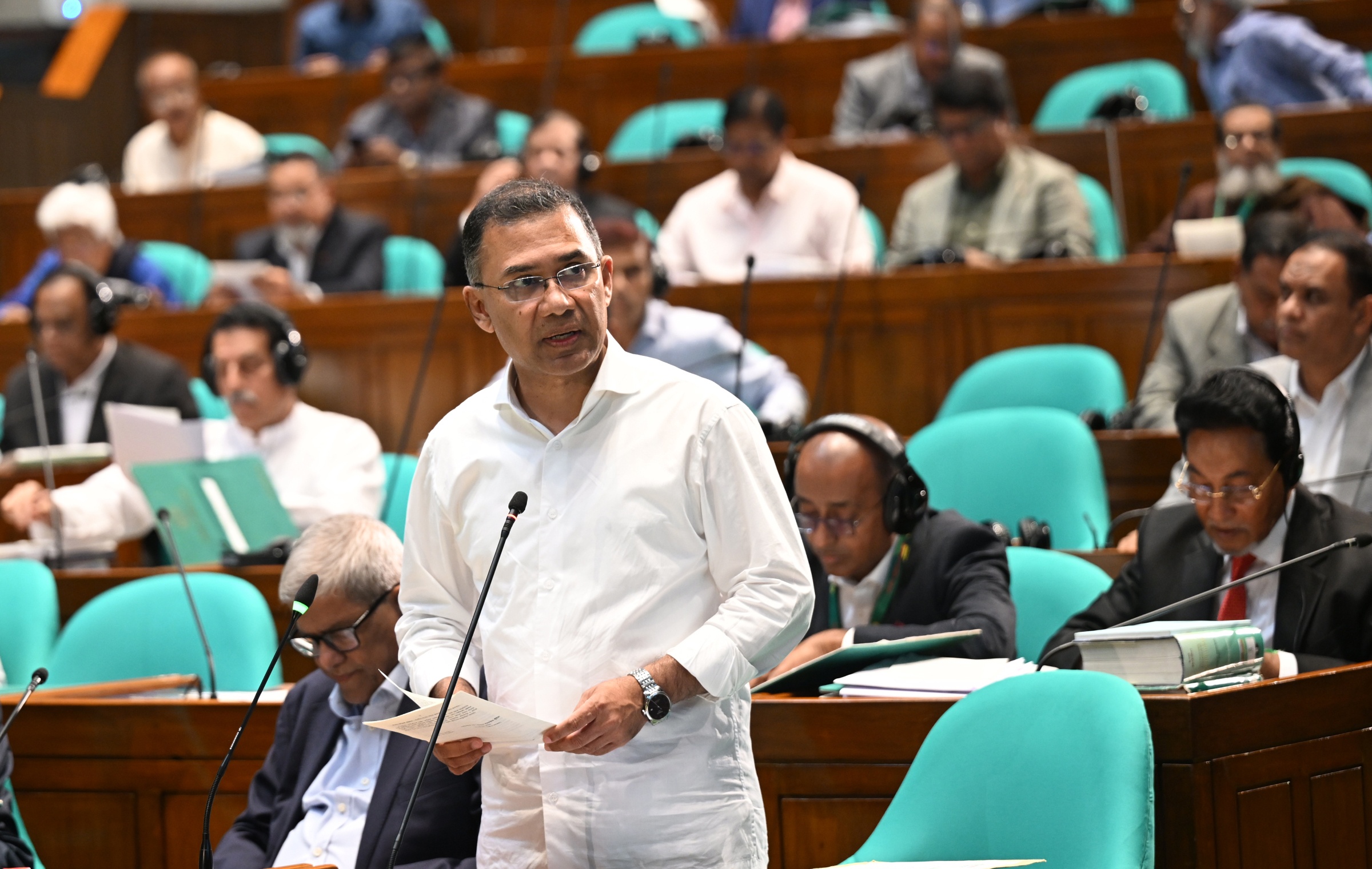 Tarique Rahman answering questions in the Thirteenth National Parliament, Dhaka, 1 April 2026